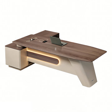 Modern Executive Desk with Cable Management, Lockable & File Drawers for Home Office