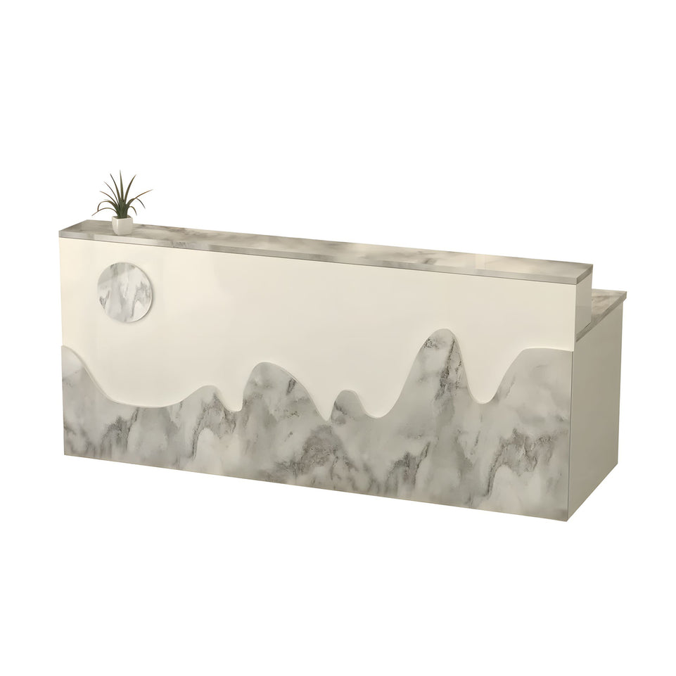 Mountain Pattern Straight Front Desk with Double-Tiered Countertop and Keyboard Tray for Offices and Lobbies JDT-10141