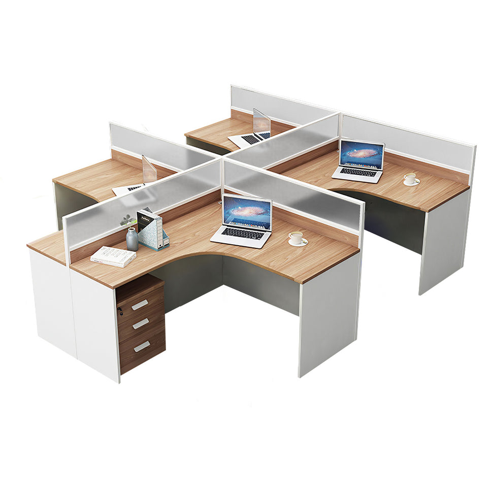 L-Shaped Office Desk with Privacy Panel, Glass Top & File Drawers for Home Office