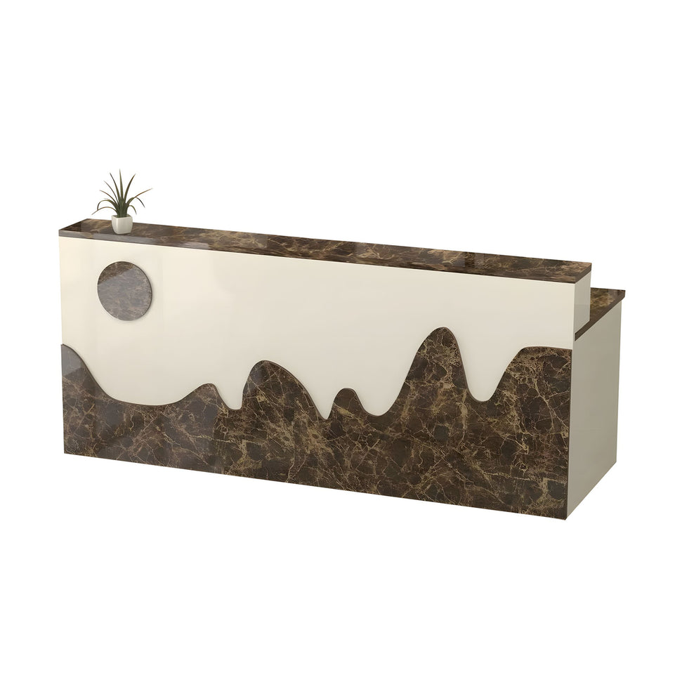 Mountain Pattern Straight Front Desk with Double-Tiered Countertop and Keyboard Tray for Offices and Lobbies JDT-10141