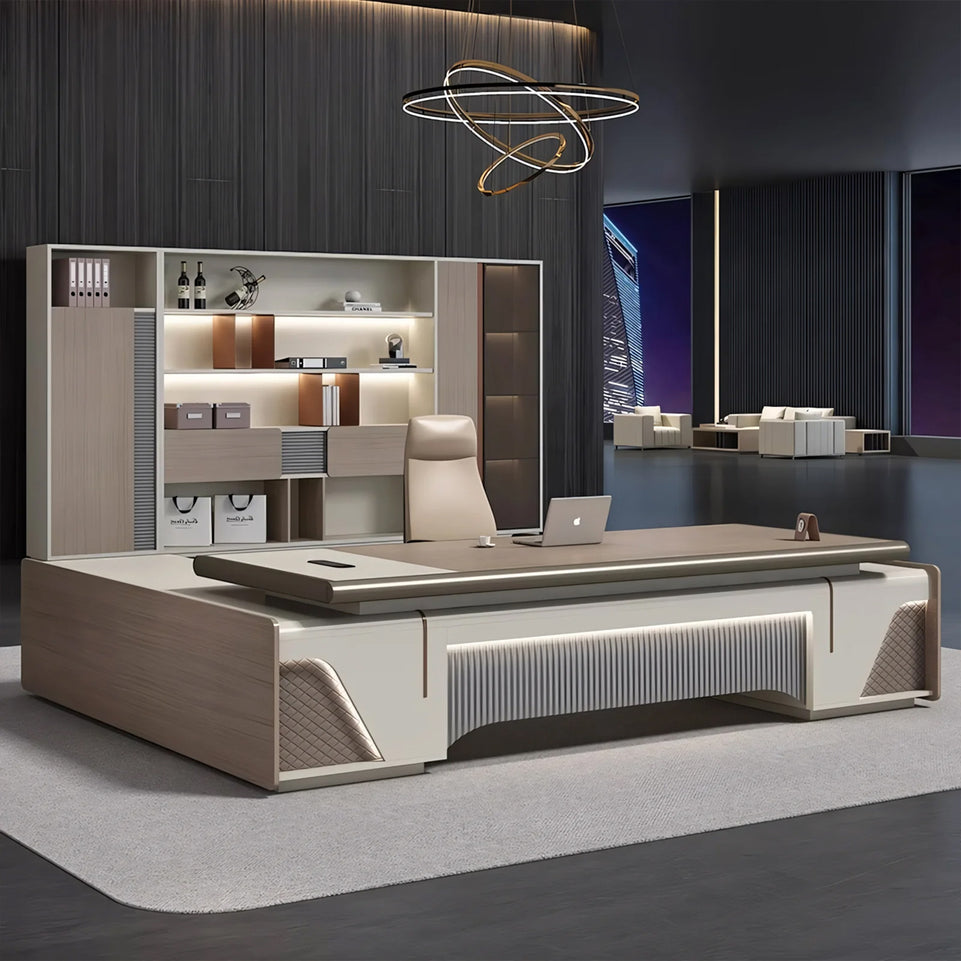 Modern and Luxurious Executive Desk with Aluminum Alloy Edges and High Capacity Side Cabinet LBZ-10168