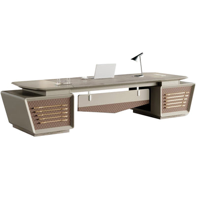 Gray Luxury Executive Desk with Side Cabinet Dial Lock Office Desk with Drawer Customizable LBZ-1088