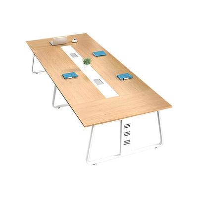Urban Modern Conference Table Made of Eco-Friendly Particleboard with Embedded Wiring and Wood Grain Finish HYZ-10102