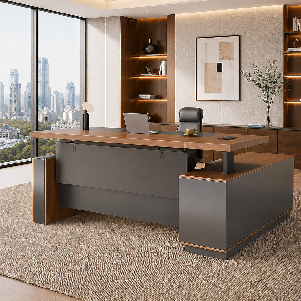 Height-Adjustable Executive Desk with Dual Motors, Power Hub, and Locking Storage(In Stock)