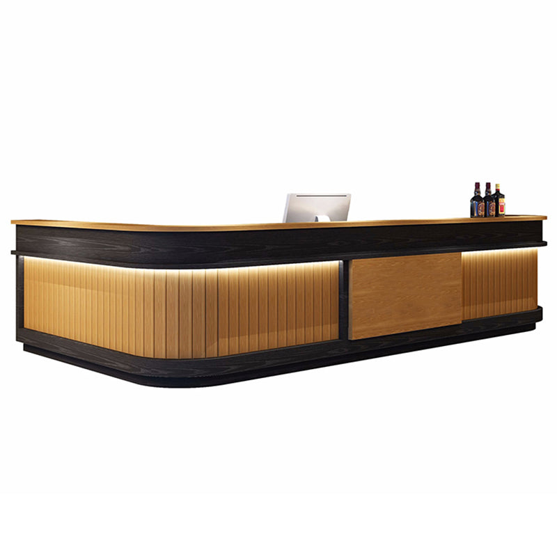 Striped L-Shaped Front Desk with LED Lights and Large Storage for Gyms JDT-10138
