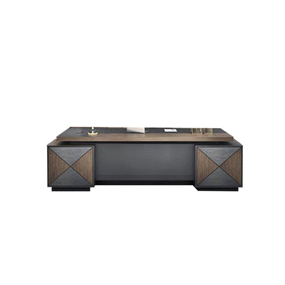Stylish Executive Desk Walnut Color L-Shape Corner Desk with Side Cabinet Wiring Box Customizable LBZ-1086