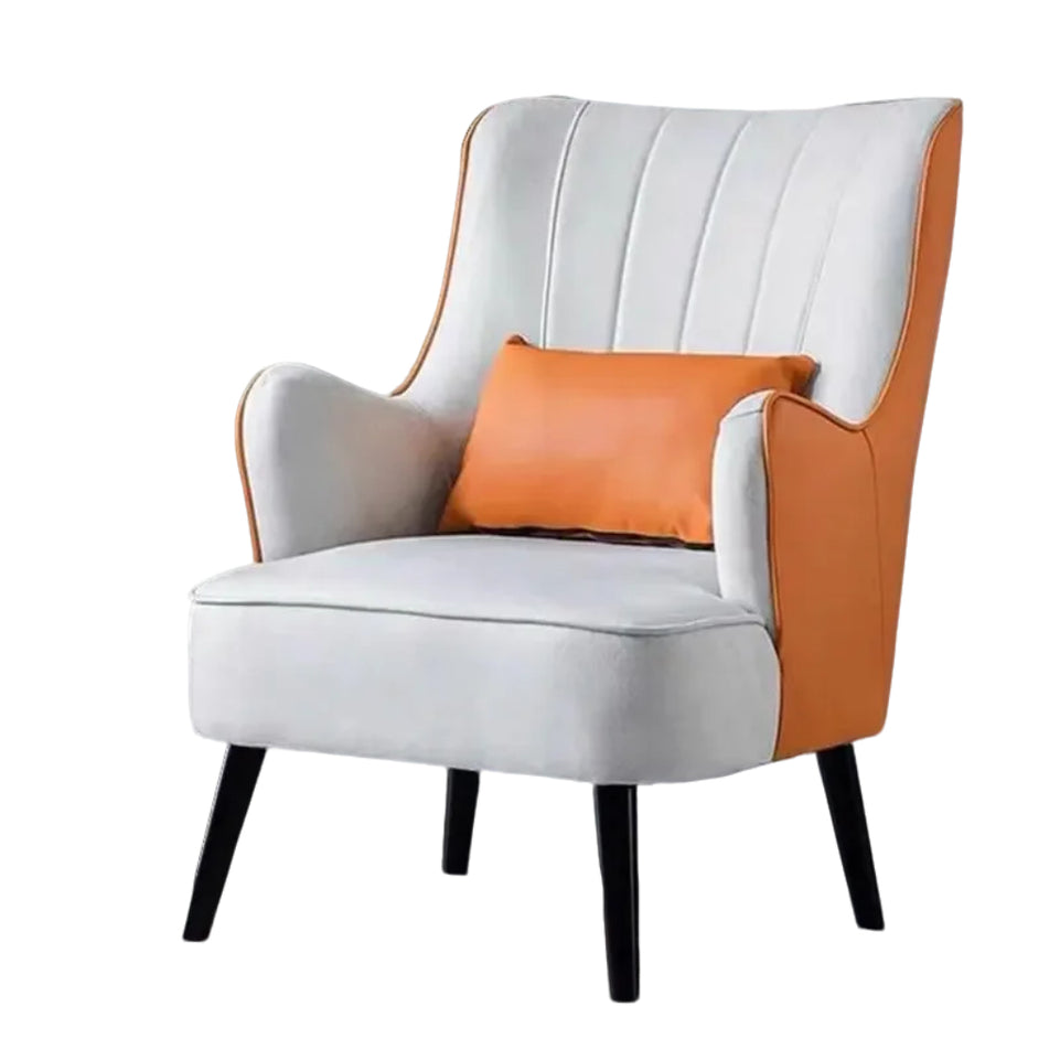 Elegant Nordic Accent Armchair–Faux Leather Texture, Linen Feel Fabric, And Solid Wood Legs JDJJ-2007