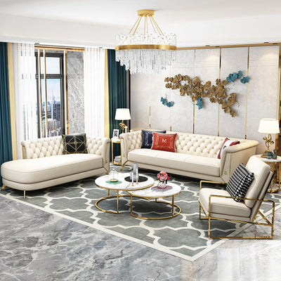 Luxury Leather Sofa Set: Modern American-style Living