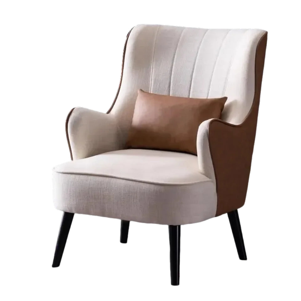 Elegant Nordic Accent Armchair–Faux Leather Texture, Linen Feel Fabric, And Solid Wood Legs JDJJ-2007
