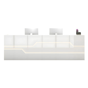 Round Reception Desk 55-189 in Wide with Cable Management, LED Lighting & Keyboard Tray