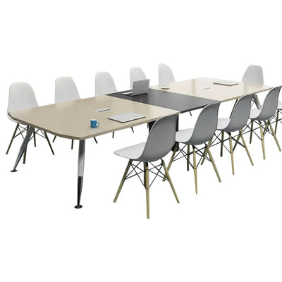 Sleek Long Conference Table Set with Outlets Steel Legs and Melamine Resin HYZ-10106