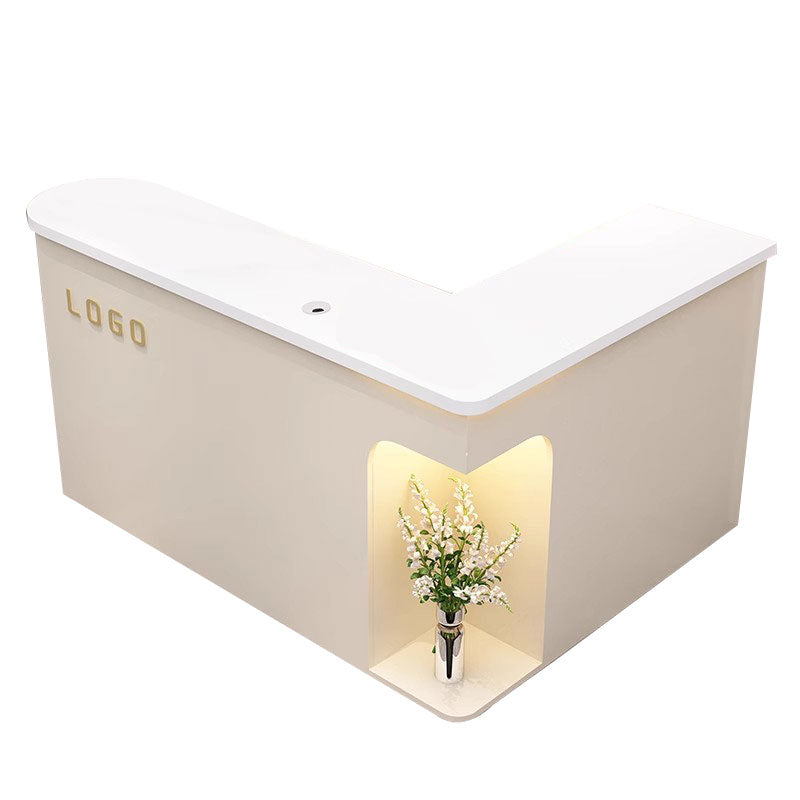 Display Corner L-Shaped Reception Desk with Cable Management and Storage for Salons and Clothing Stores JDT-1063