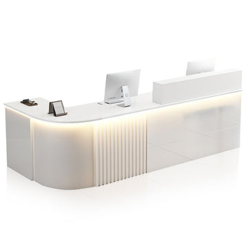 L-Shaped Reception Desk 47-150 in Wide with Keyboard Tray, Lockable & Transaction Counter
