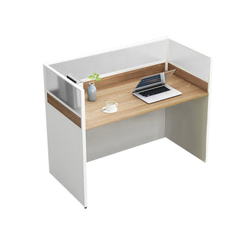 L-Shaped Office Desk with Privacy Panel, Glass Top & File Drawers for Home Office