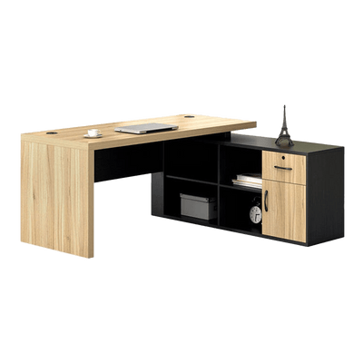 Natural Color Stylish Executive Desk Modern L-Shape Corner Desk with Side Cabinet Customizable LBZ-10103