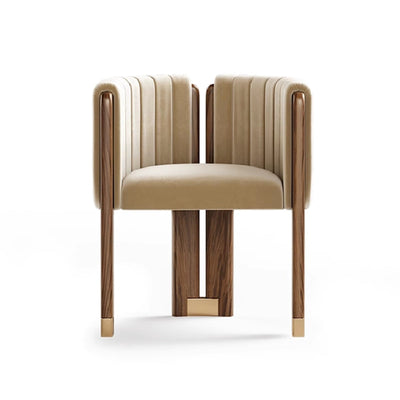 Modern Luxury Designer Wood & Fabric Dining Chair