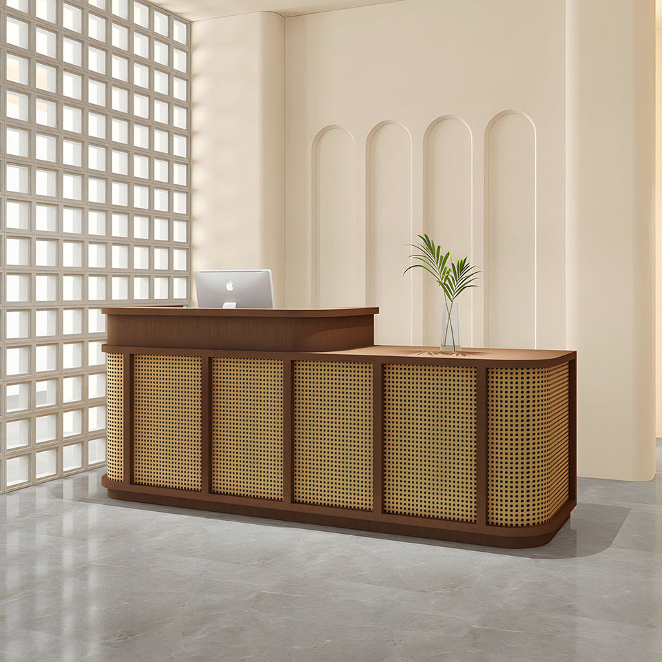 Vintage Minimalist Reception Desk Rattan Storage Keyboard Tray JDT-2295