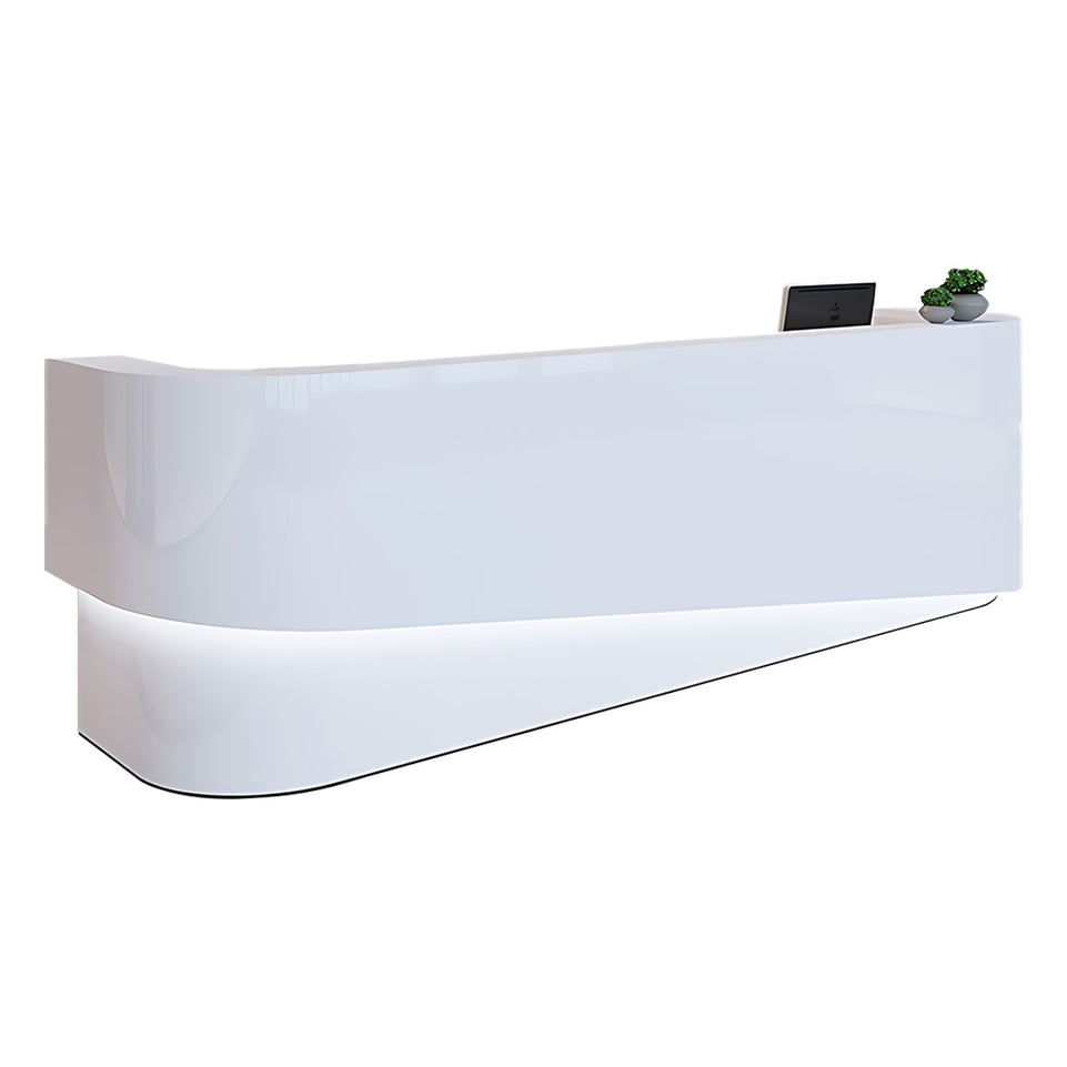 Curved Color-Blocked Straight Reception Desk with Ample Legroom and Drawer for Hotels JDT-1019