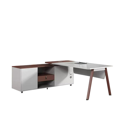 White Executive Desk L-Shape Corner Desk Office Desk with Dial Locks and Wiring Holes Customizable LBZ-1080