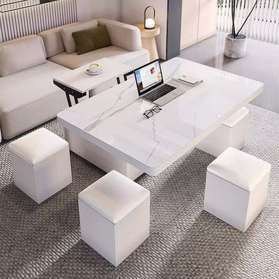 Foldable Square Coffee/Dining Table with Storage & Stools for Small Spaces