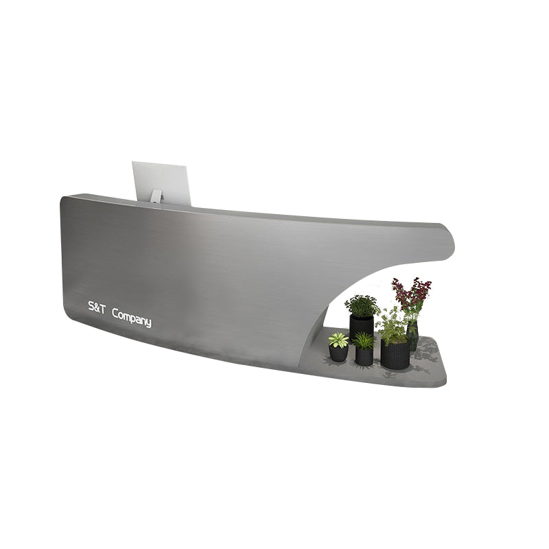 Unique-Shaped Stainless Steel Front Desk with 2 Cabinets for Clothing Stores and Barber Shops JDT-10161
