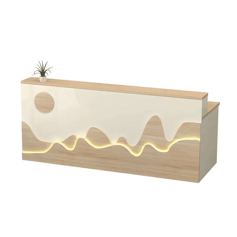 Mountain Pattern Straight Front Desk with Double-Tiered Countertop and Keyboard Tray for Offices and Lobbies JDT-10141