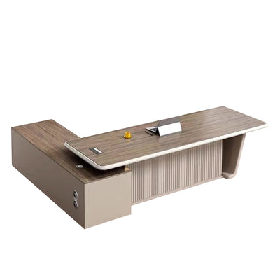 Modern Minimalist Executive Desk with Storage Shelves and Steel Legs of Enamel-coated Panel LBZ-10199