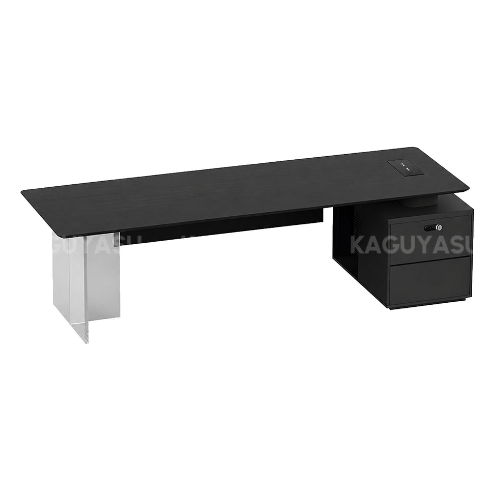 Luxury Contemporary Executive Desk with Smart Power Outlet, Diamond-cut Thick Top & Large Storage Cabinet for Modern Offices (55–87")