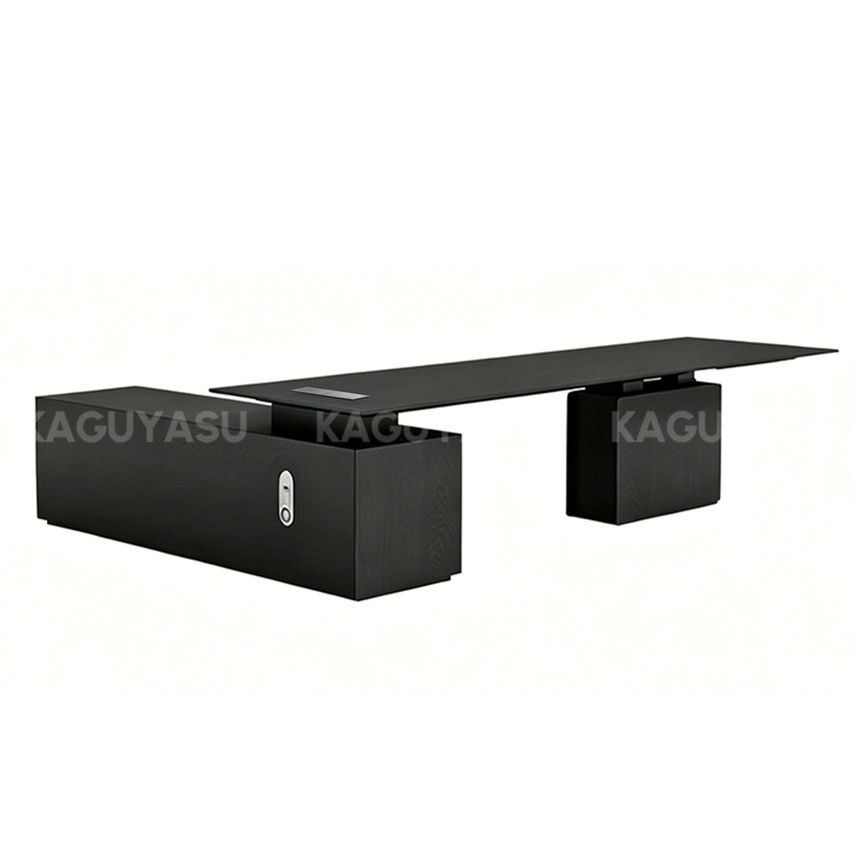 Luxury Electric Executive Desk with Pop-up Power Box, Spacious Lift-top Workspace & Large Storage Cabinet for Modern Offices (110–126")