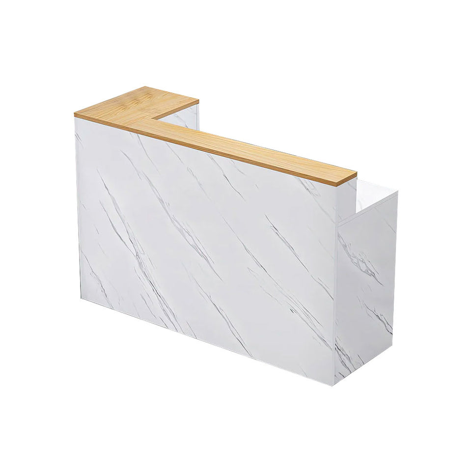 L-Shaped Corner Straight Compact Reception Desk with Keyboard Tray and Drawer for Stores and Salons JDT-1048