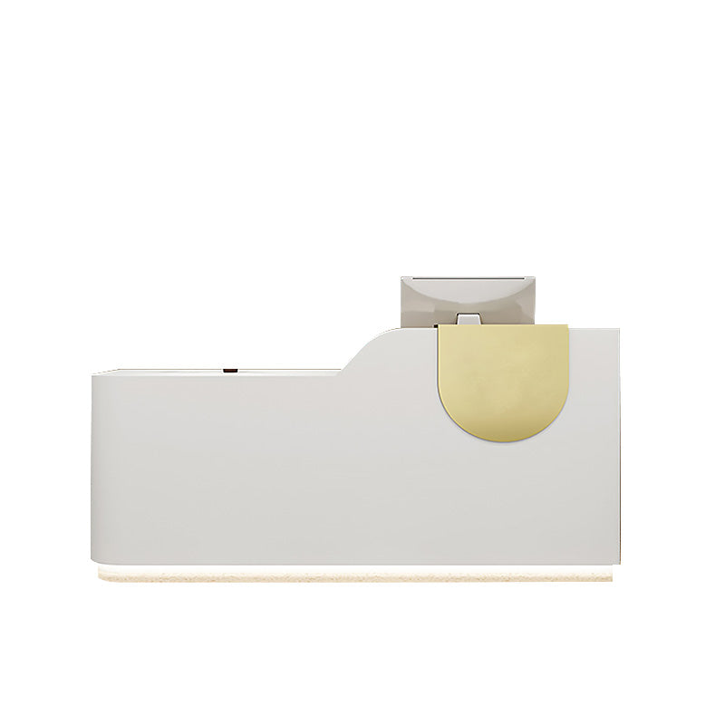 Small Reception Desk with Metal Accents, LED Lights and Storage for Pet Shops and Salons JDT-1042