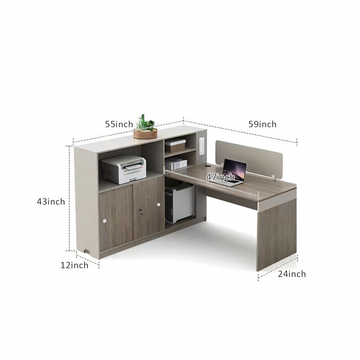 Office Workstation Desk with Built-In Outlets, Cable Management & Side Storage