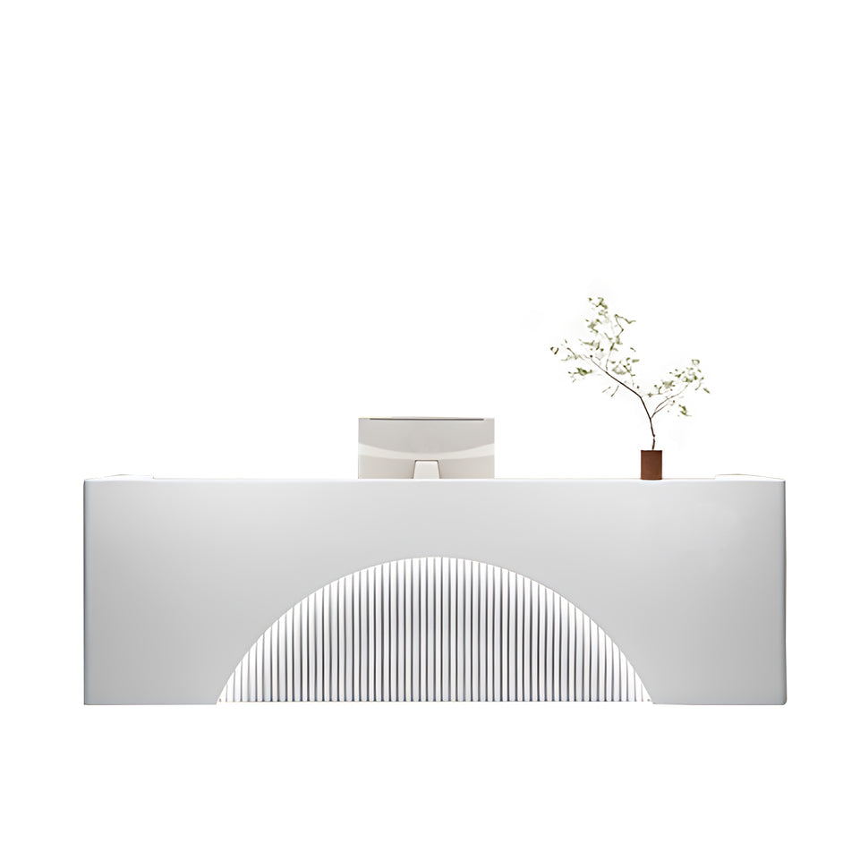 Striped Design Straight Reception Desk with Large Storage and LED Lights for Clothing Stores JDT-1036
