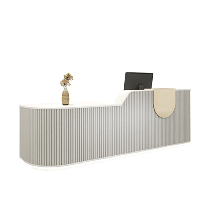 Striped Curved Reception Desk with Custom Logo and Multiple Drawers for Salons JDT-10102