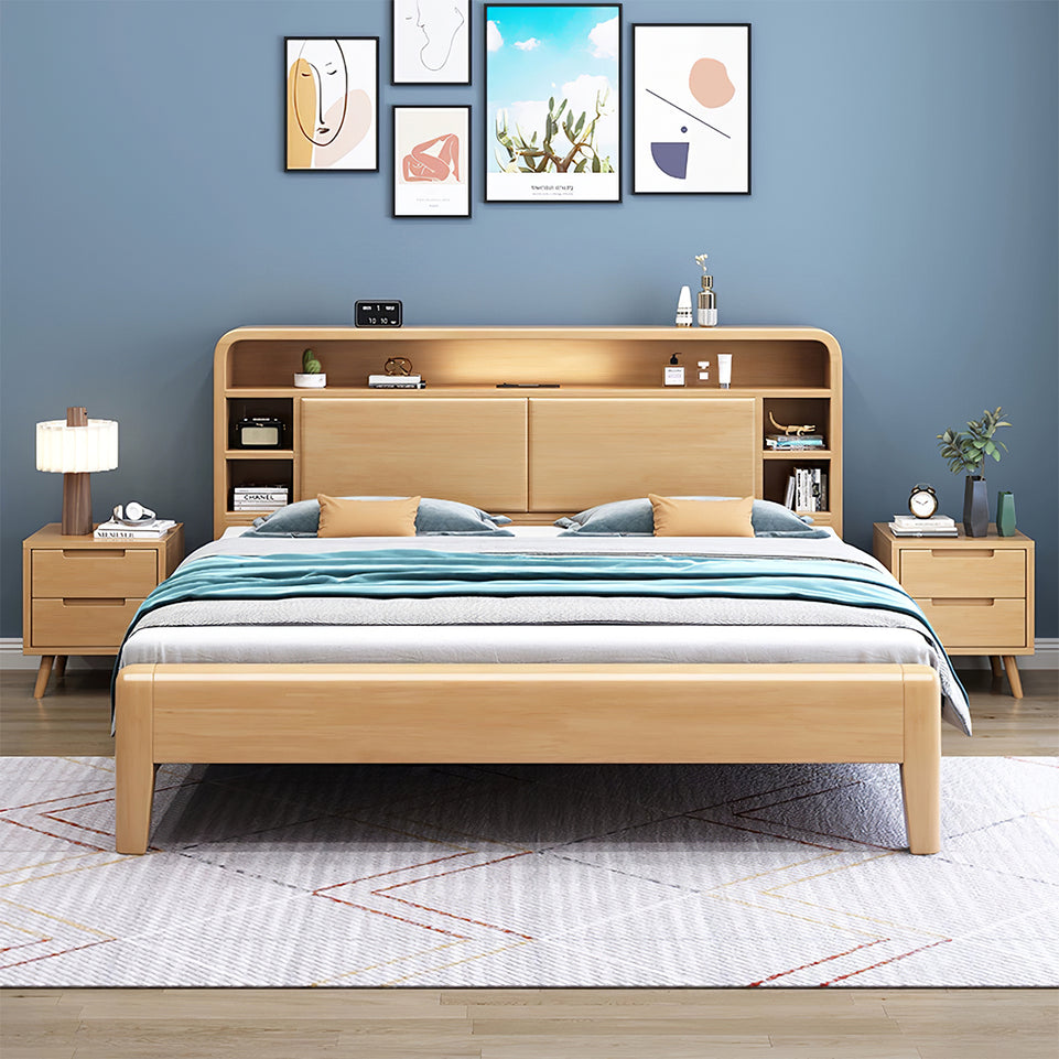Solid Wood Bedroom Queen Bed with Storage Headboard BED-2014(In Stock)