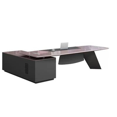 Contemporary Minimalist Executive Desk and Chair Workstation with Side Cabinet and Lockable Drawers LBZ-10197