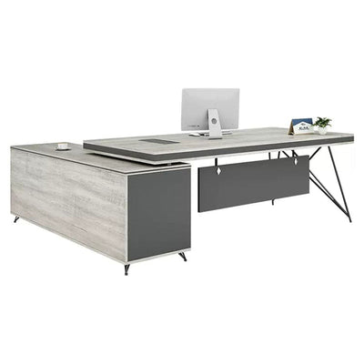 White Modern Office Furniture Executive Desk Simple with Side Cabinet Wiring Holes LBZ-10108