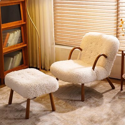 Japanese Single Sofa Compact Balcony Relaxation Plush Sheepskin Solid Wood Lazy Lounge