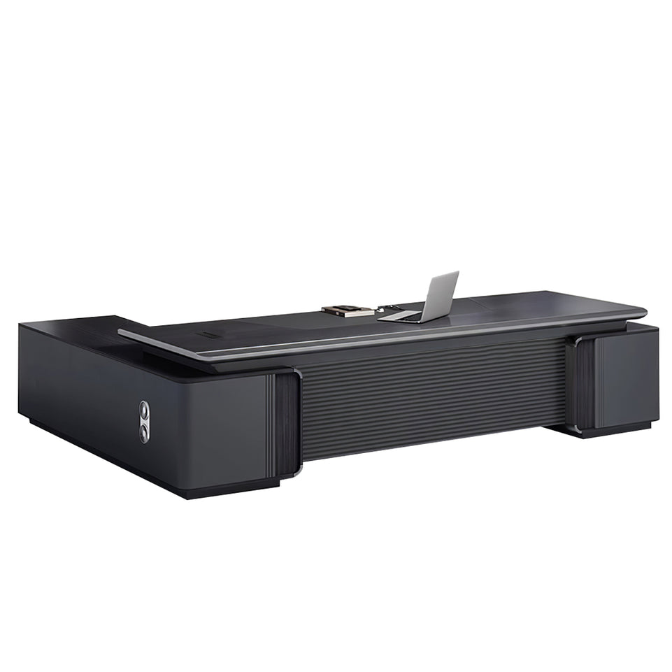 Modern Executive Desk with Curved, Cable Management & Lockable for Home Office