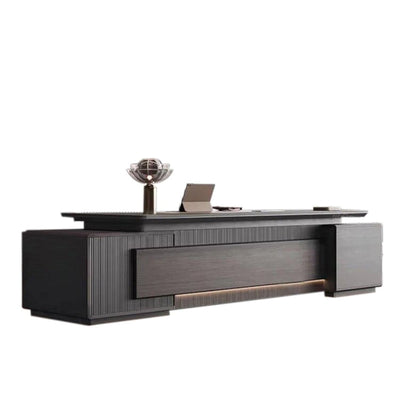 Walnut-Colored Modern Executive Desk Set with Side Cabinet and Power Outlet LBZ-10186