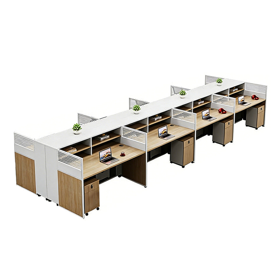 Office Workstation Desk with Lockable, Built-In Outlets & File Drawers for Home Office