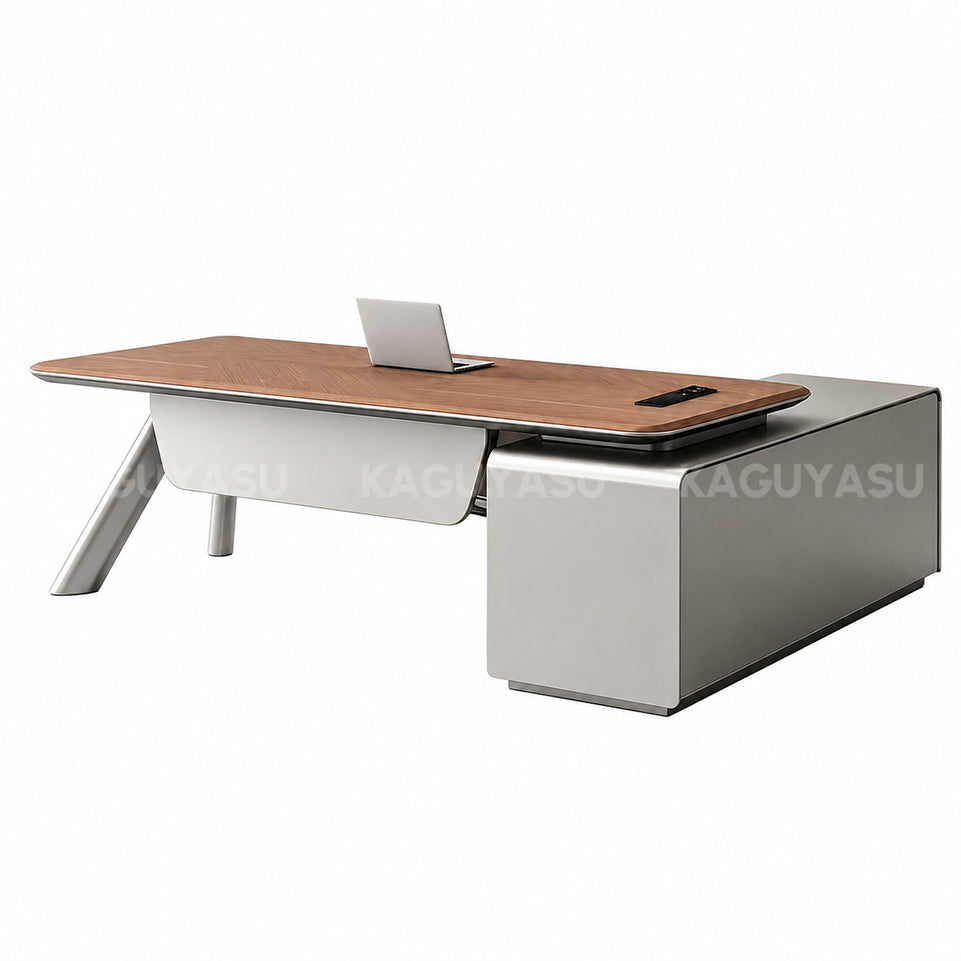 Modern L-shaped Executive Desk with Side Cabinet and Privacy Panel