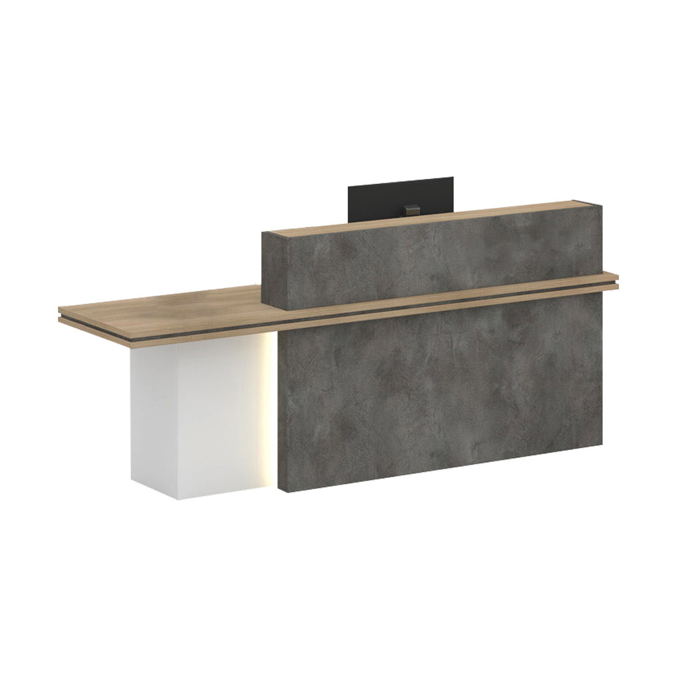 Segmented Design Straight Front Desk with Compartments and Lockable Cabinet for Hotels and Offices JDT-10100