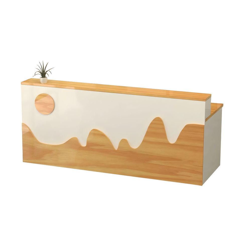 Mountain Pattern Straight Front Desk with Double-Tiered Countertop and Keyboard Tray for Offices and Lobbies JDT-10141