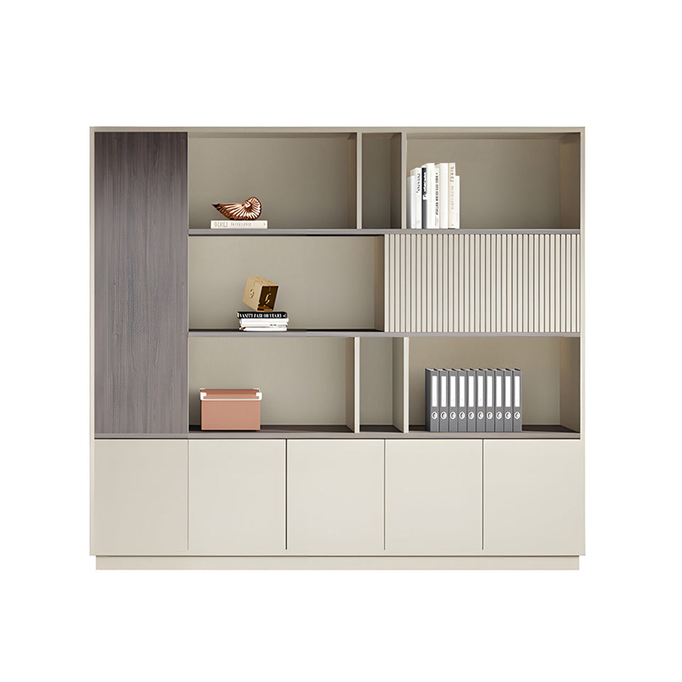 Storage Cabinet, Khaki Without LED Strip, Elegant Storage Cabinet With Soft Lighting Strip and Open Storage finish, L79" x W16" x H79", for office...