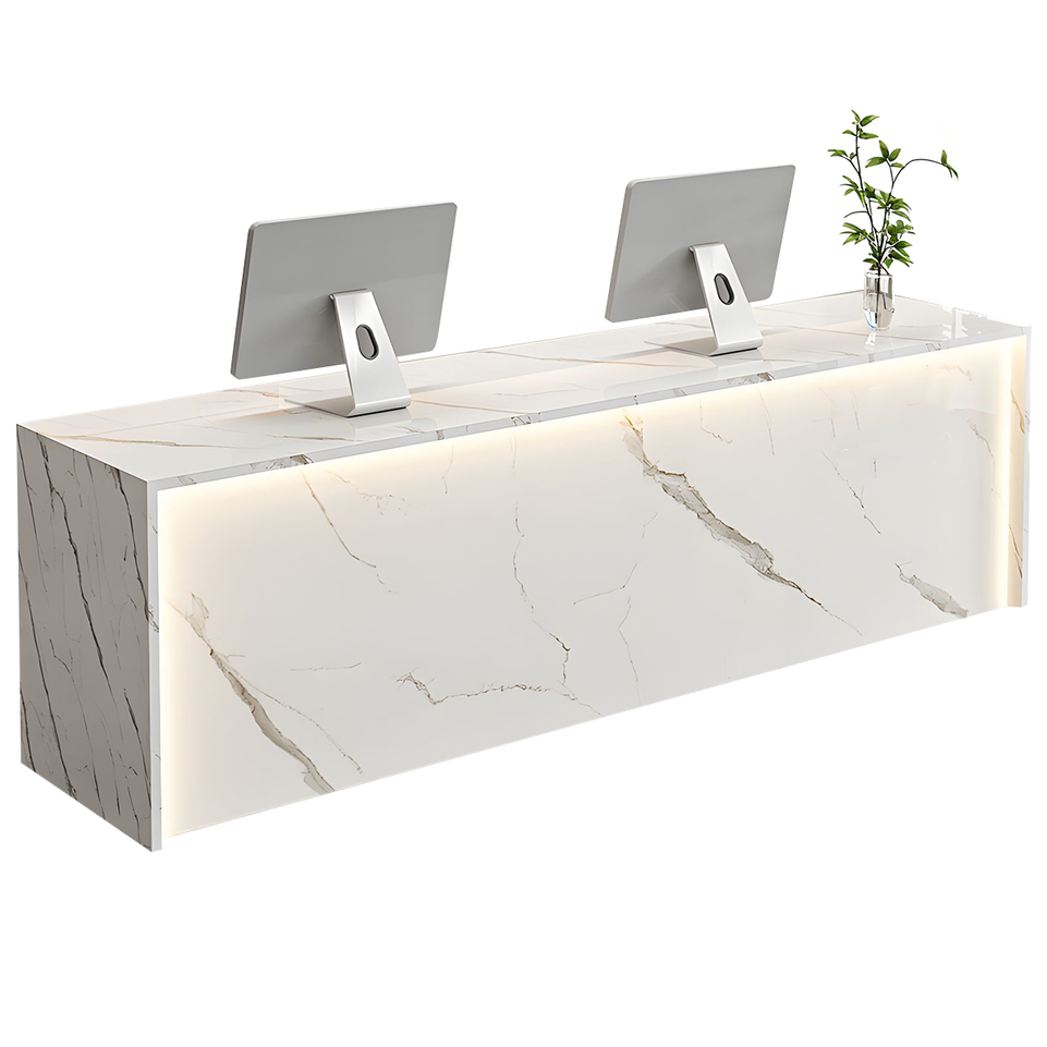 Modern Wood Slat Reception Desk with Lockable Storage and Keyboard Tray JDT-2307