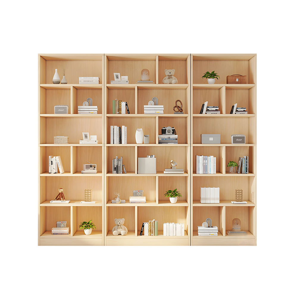 Spacious Floor-to-Ceiling Solid Wood Bookcase with Adjustable Shelves, Eco-Friendly Wood Cabinet for Home or Office CWG-2177