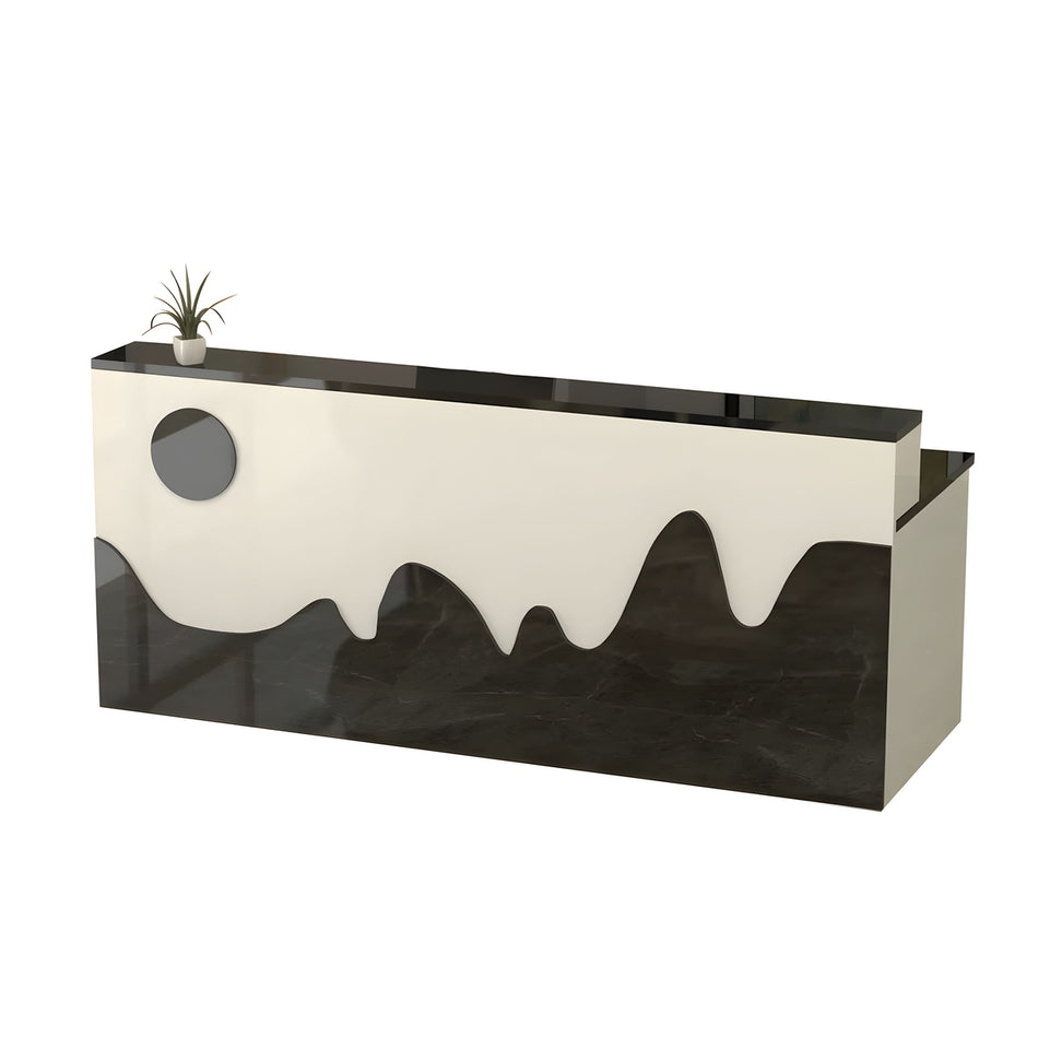 Mountain Pattern Straight Front Desk with Double-Tiered Countertop and Keyboard Tray for Offices and Lobbies JDT-10141