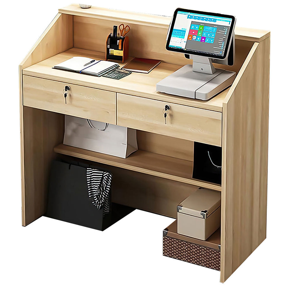 Minimalist Small Reception Desk with Lockable Drawers and Keyboard Tray for Stores JDT-1062