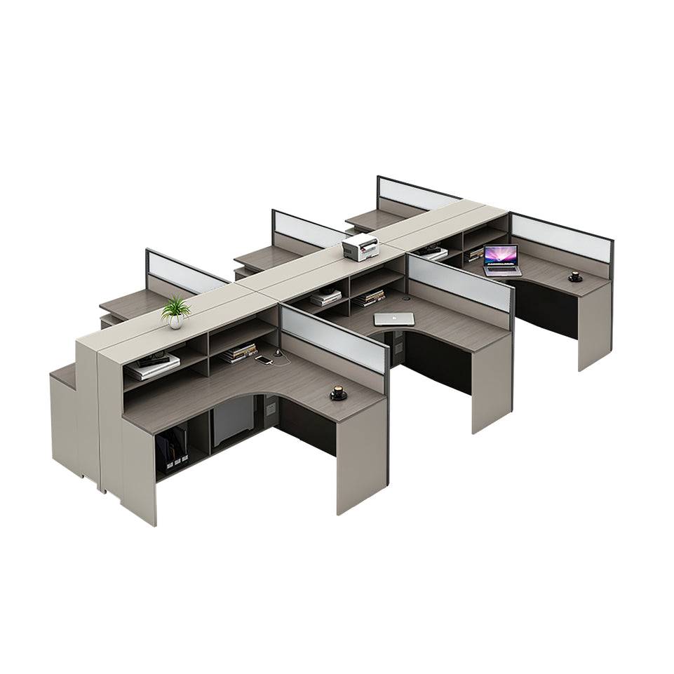 L-Shaped Office Desk with Built-In Outlets, Cable Management & Glass Top for Home Office